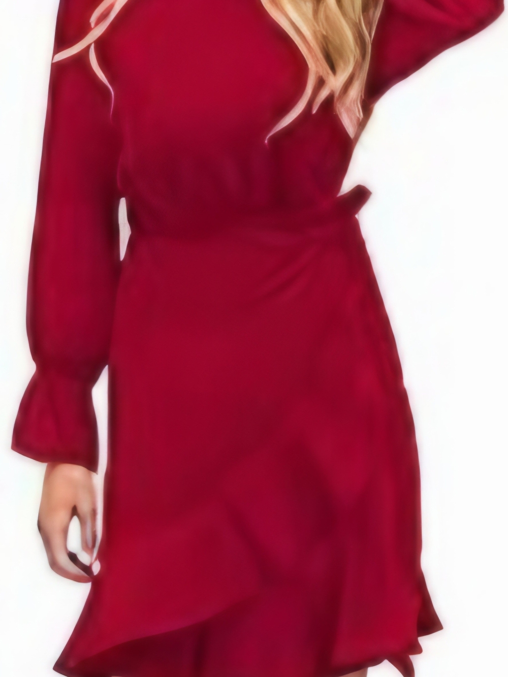 Women’s Burgundy Long-Sleeve Wrap Dress with Tie Waist